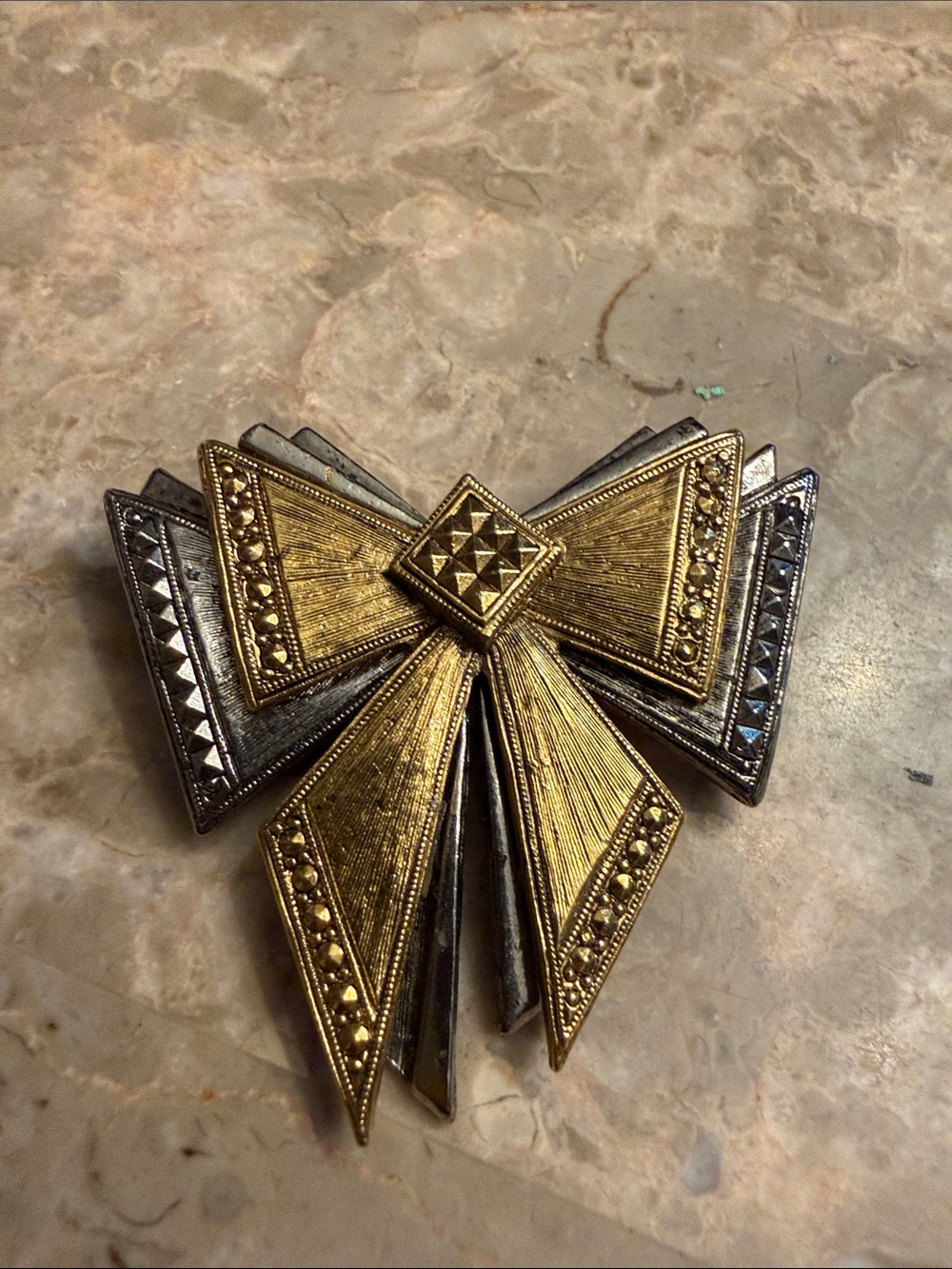 Vintage Avon, silver and gold tone, fancy double bow large brooch